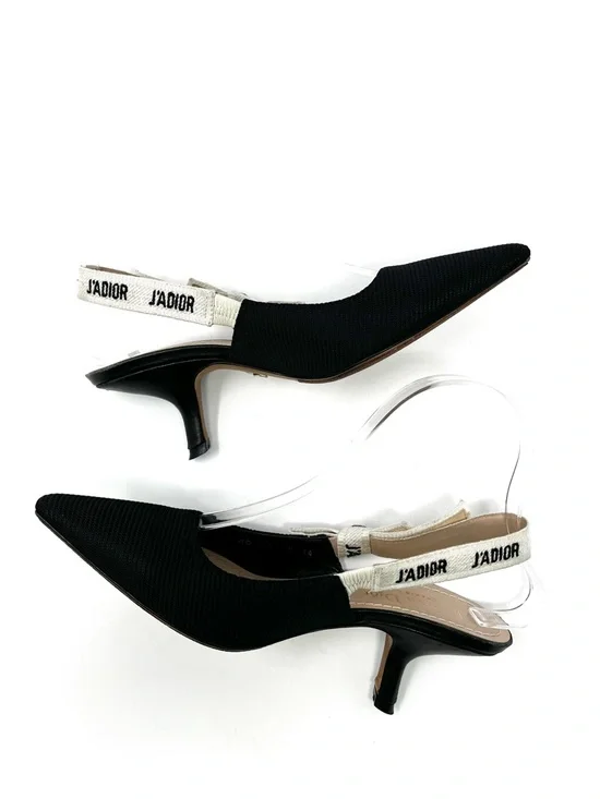 Christian Dior J'Adior Logo Black White Bow Slingback Pumps Kitten Heels 38 8 - Picture 5 of 12